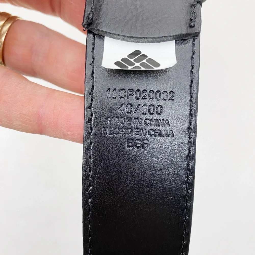 Columbia Black Synthetic Leather Belt Mens Size 40‎ Brushed Silver Buckle
